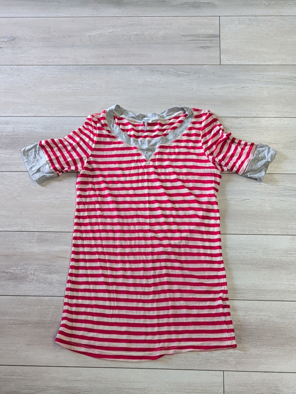 Splendid Red and White Striped Tee with Gray Trim